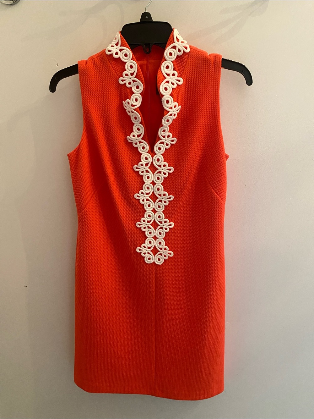 Vince Camuto Orange coral Sleeveless Mini Dress with White Scalloped Trim